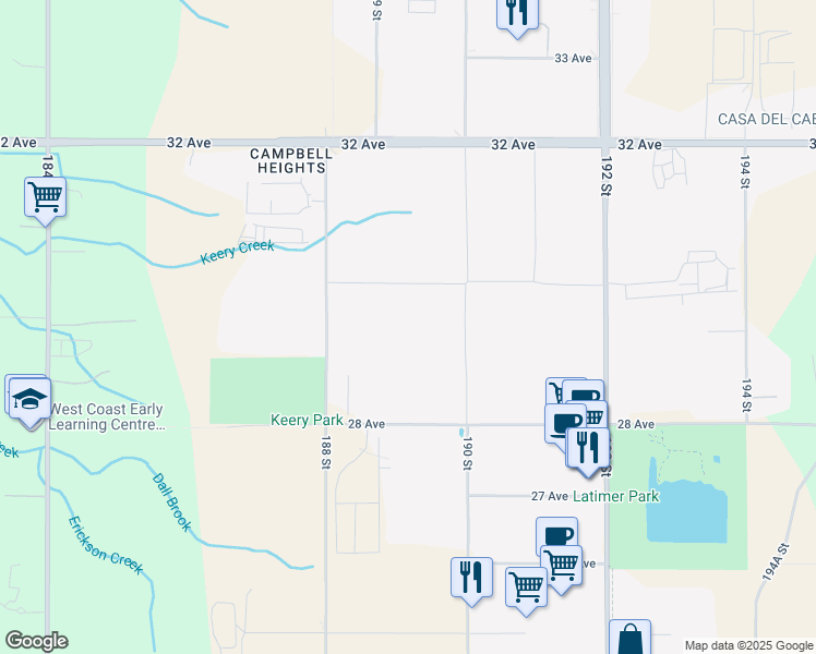 map of restaurants, bars, coffee shops, grocery stores, and more near 18880 30 Avenue in Surrey