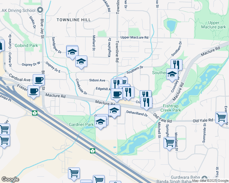 map of restaurants, bars, coffee shops, grocery stores, and more near in Abbotsford