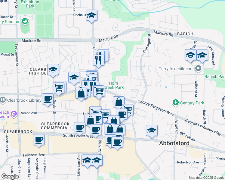 map of restaurants, bars, coffee shops, grocery stores, and more near 2943 Nelson Place in Abbotsford