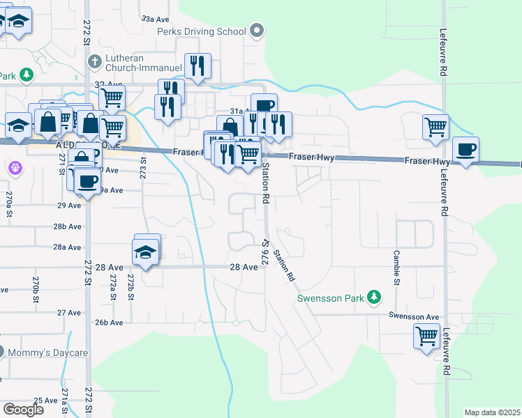 map of restaurants, bars, coffee shops, grocery stores, and more near 408 Bruneau Place in Langley Township