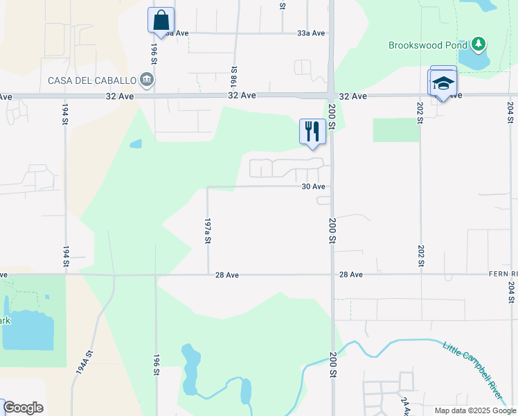 map of restaurants, bars, coffee shops, grocery stores, and more near 19840 30 Avenue in Langley Township