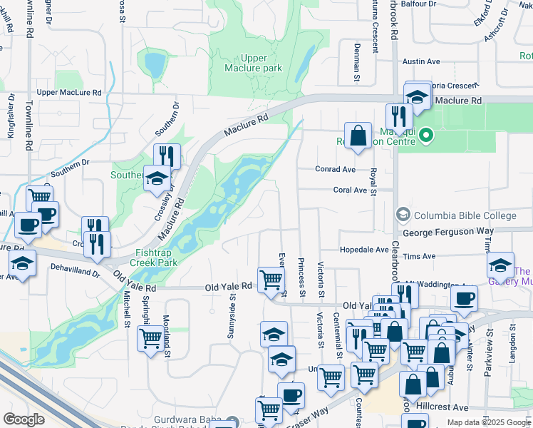 map of restaurants, bars, coffee shops, grocery stores, and more near 2942 Palm Crescent in Abbotsford