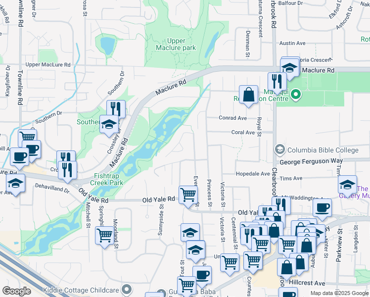 map of restaurants, bars, coffee shops, grocery stores, and more near 2942 Palm Crescent in Abbotsford