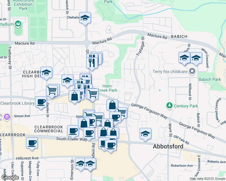 map of restaurants, bars, coffee shops, grocery stores, and more near 2952 Nelson Place in Abbotsford