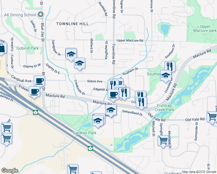 map of restaurants, bars, coffee shops, grocery stores, and more near 2958 Sidoni Avenue in Abbotsford