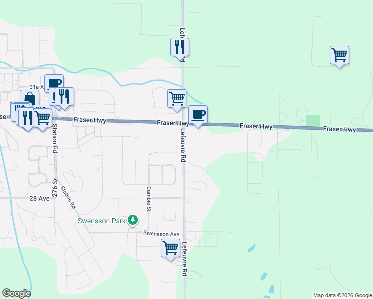 map of restaurants, bars, coffee shops, grocery stores, and more near 2950 Lefeuvre Road in Abbotsford