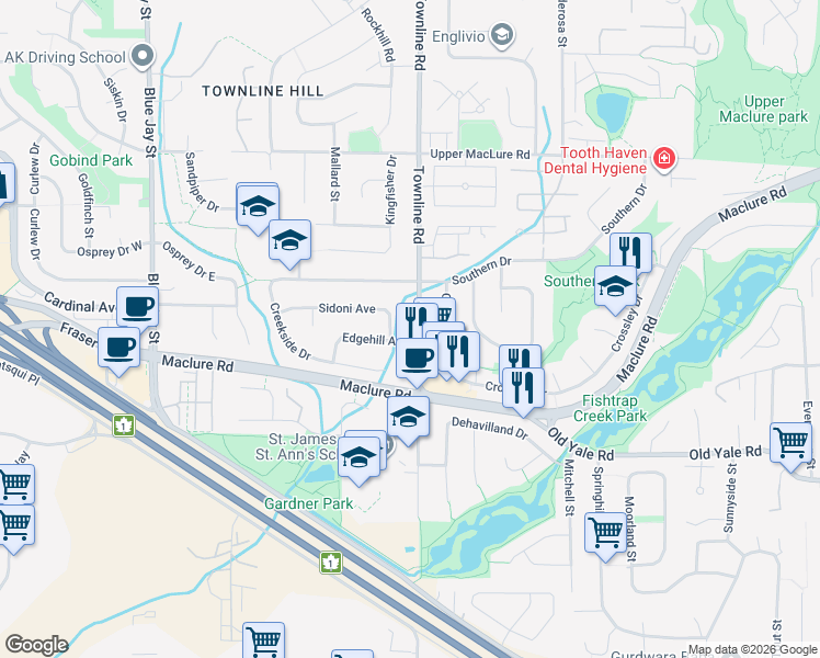 map of restaurants, bars, coffee shops, grocery stores, and more near in Abbotsford