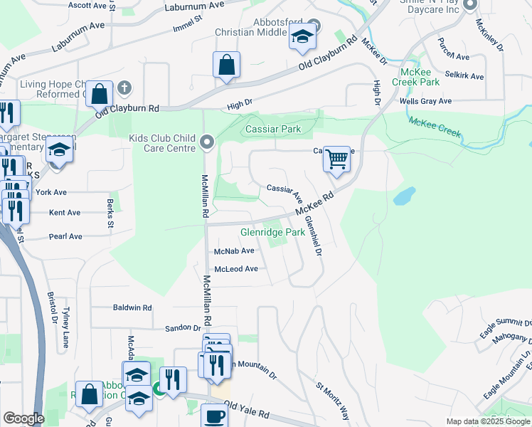 map of restaurants, bars, coffee shops, grocery stores, and more near 34936 Glenalmond Place in Abbotsford