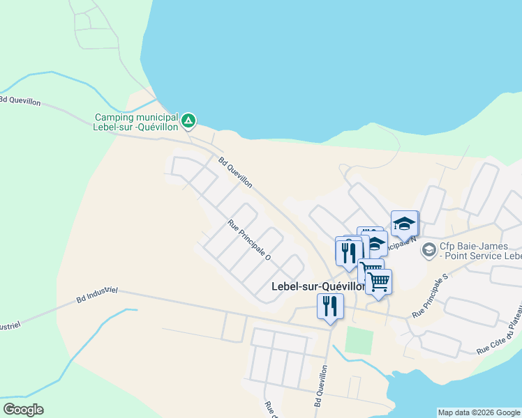 map of restaurants, bars, coffee shops, grocery stores, and more near 53 Rue des Pruniers in Lebel-sur-Quévillon
