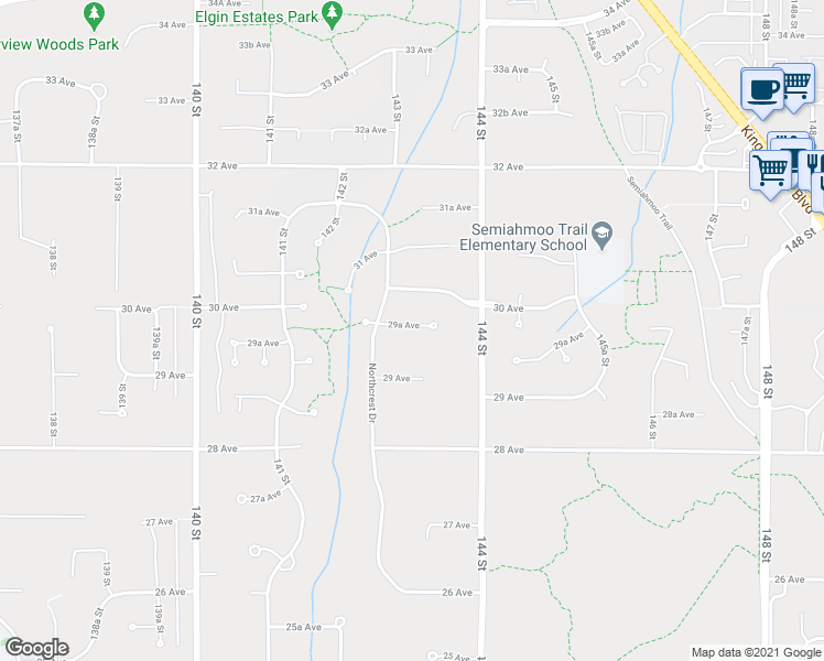 map of restaurants, bars, coffee shops, grocery stores, and more near 14346 29A Avenue in Surrey