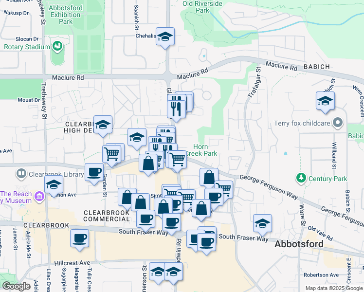 map of restaurants, bars, coffee shops, grocery stores, and more near 2970 Gladwin Road in Abbotsford