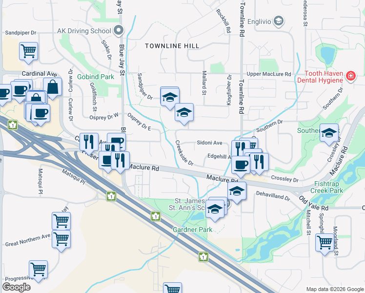 map of restaurants, bars, coffee shops, grocery stores, and more near 31000 Sidoni Avenue in Abbotsford