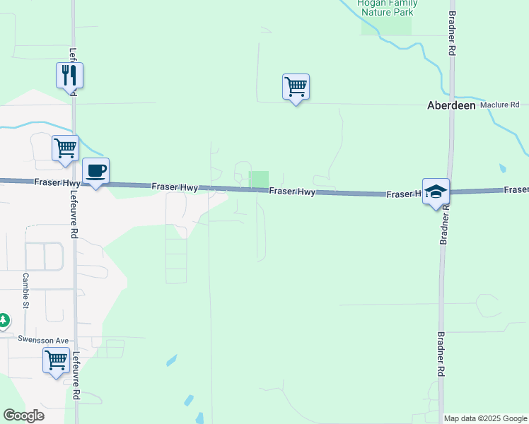 map of restaurants, bars, coffee shops, grocery stores, and more near 28422 Fraser Highway in Abbotsford