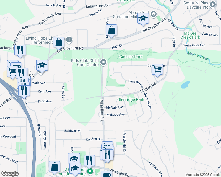 map of restaurants, bars, coffee shops, grocery stores, and more near 34847 Gleneagles Place in Abbotsford