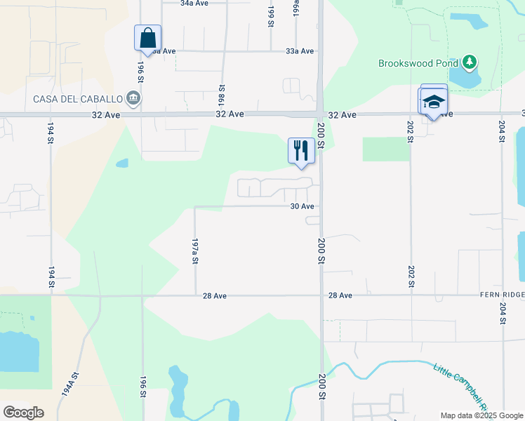 map of restaurants, bars, coffee shops, grocery stores, and more near 19860 30 Avenue in Langley
