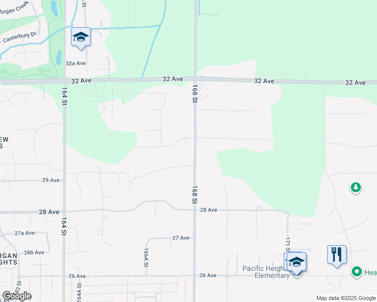 map of restaurants, bars, coffee shops, grocery stores, and more near 2959 168 Street in Surrey