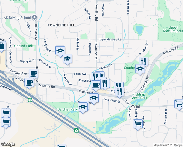 map of restaurants, bars, coffee shops, grocery stores, and more near 31165 Sidoni Avenue in Abbotsford