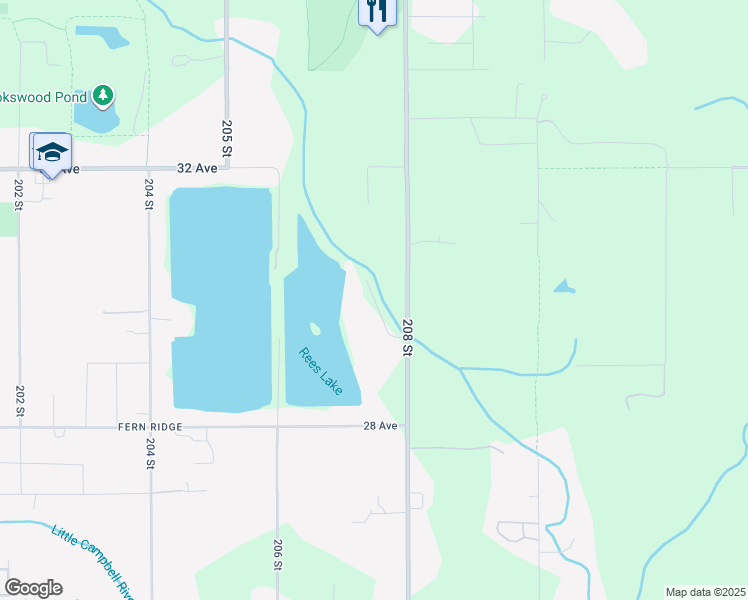 map of restaurants, bars, coffee shops, grocery stores, and more near 20750 Rees Lake Road in Langley