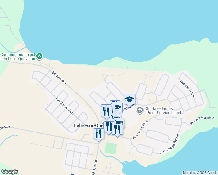 map of restaurants, bars, coffee shops, grocery stores, and more near 76 Rue des Érables in Lebel-sur-Quévillon
