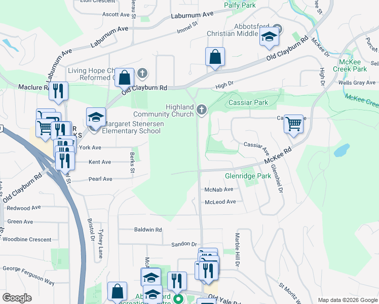 map of restaurants, bars, coffee shops, grocery stores, and more near in Abbotsford