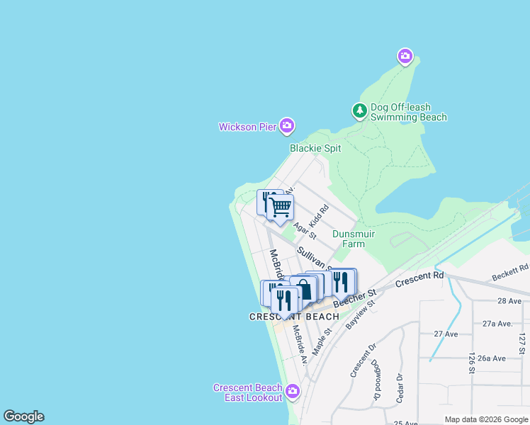 map of restaurants, bars, coffee shops, grocery stores, and more near 3043 O'Hara Lane in Surrey