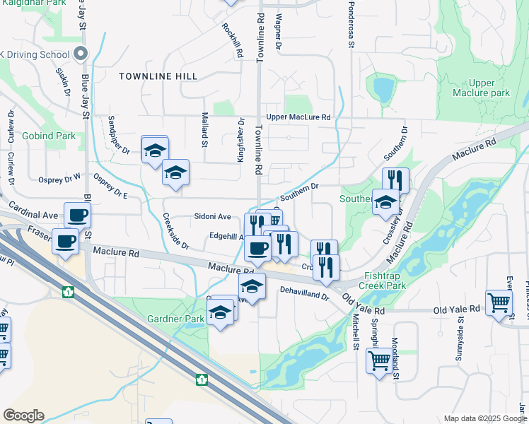 map of restaurants, bars, coffee shops, grocery stores, and more near 2994 Townline Road in Abbotsford