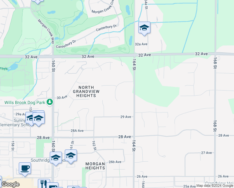 map of restaurants, bars, coffee shops, grocery stores, and more near 3016 163 Street in Surrey