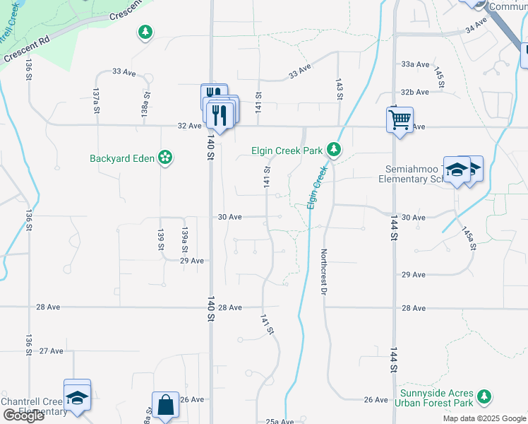 map of restaurants, bars, coffee shops, grocery stores, and more near 14095 30 Avenue in Surrey