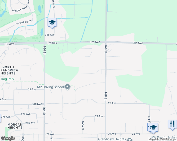 map of restaurants, bars, coffee shops, grocery stores, and more near 3029 167 Street in Surrey
