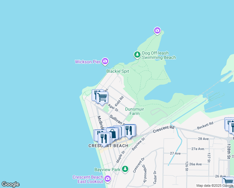 map of restaurants, bars, coffee shops, grocery stores, and more near 12248 Gilley Street in Surrey