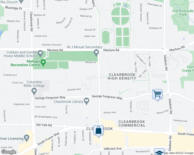 map of restaurants, bars, coffee shops, grocery stores, and more near 3030 Trethewey Street in Abbotsford