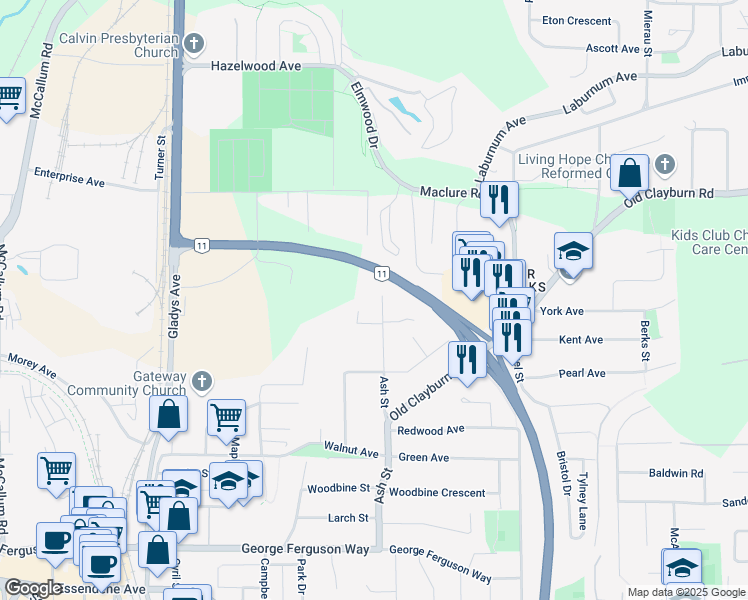 map of restaurants, bars, coffee shops, grocery stores, and more near 3043 Ash Street in Abbotsford