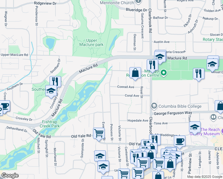 map of restaurants, bars, coffee shops, grocery stores, and more near in Abbotsford