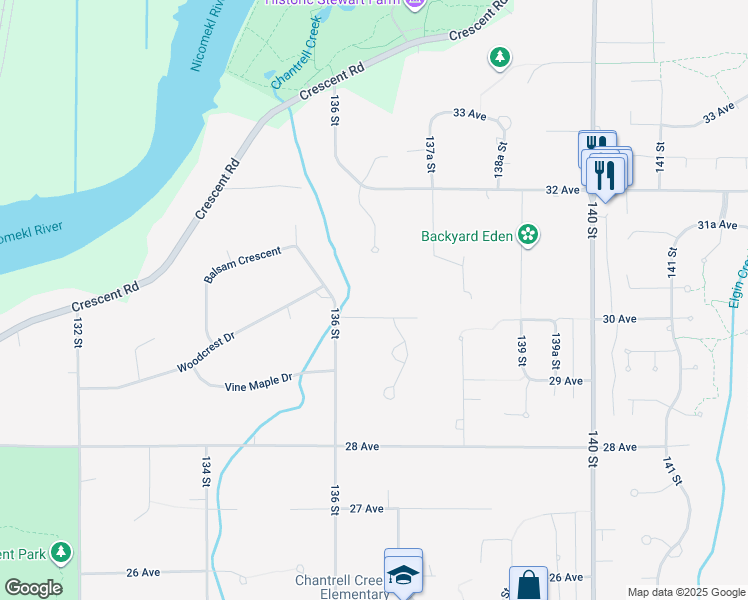 map of restaurants, bars, coffee shops, grocery stores, and more near 13685 30 Avenue in Surrey