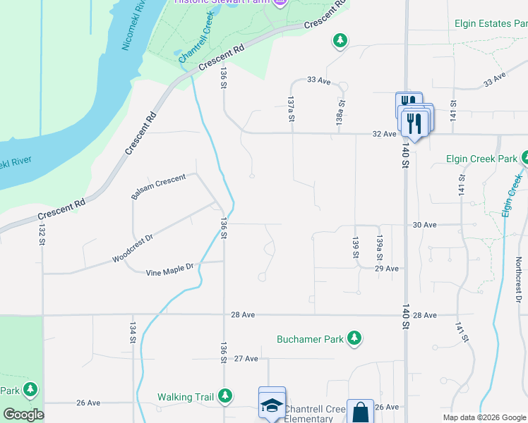 map of restaurants, bars, coffee shops, grocery stores, and more near in Surrey