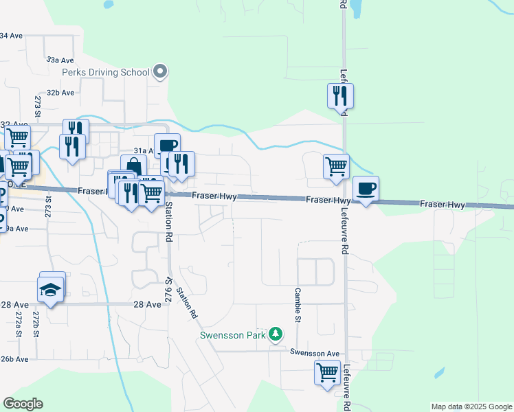 map of restaurants, bars, coffee shops, grocery stores, and more near 27792 Pullman Avenue in Abbotsford