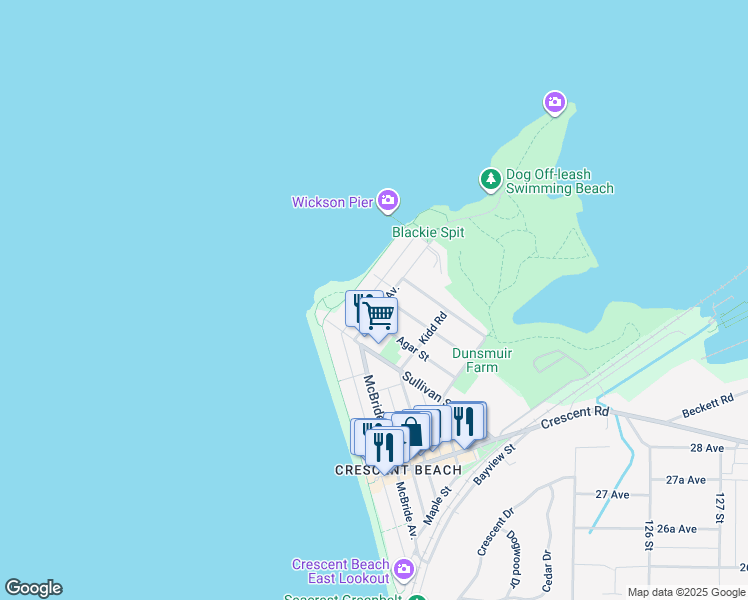 map of restaurants, bars, coffee shops, grocery stores, and more near 3009 McBride Avenue in Surrey