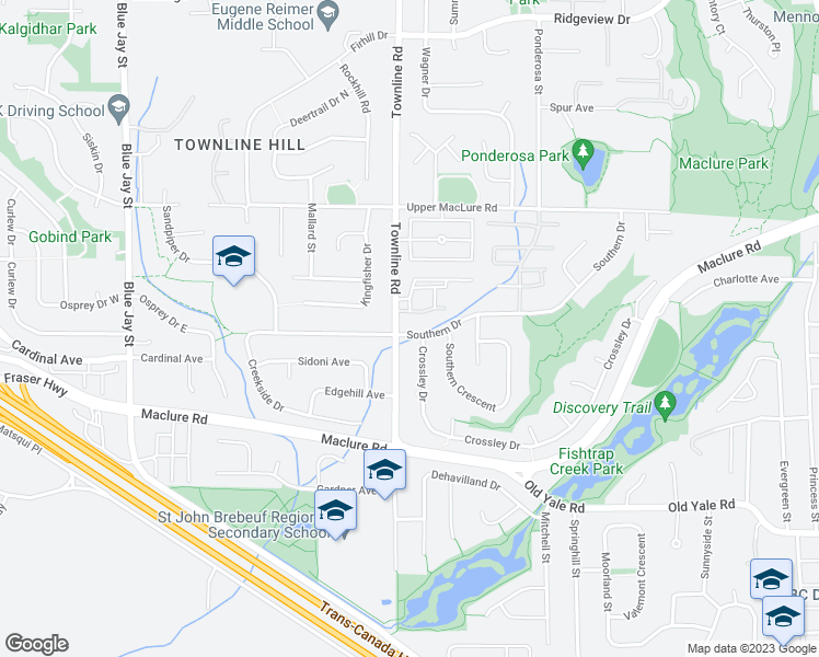 map of restaurants, bars, coffee shops, grocery stores, and more near 31221 Southern Drive in Abbotsford