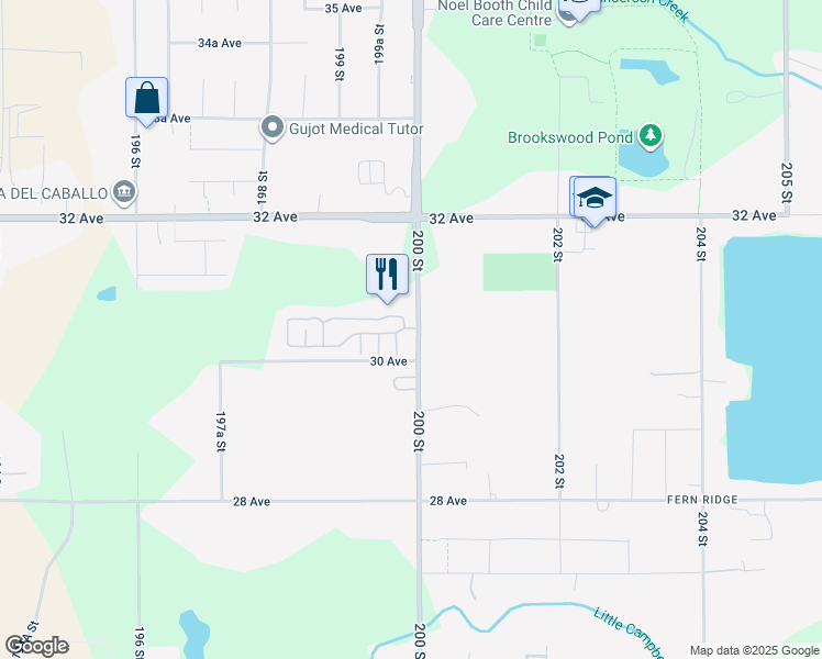 map of restaurants, bars, coffee shops, grocery stores, and more near 3031 200 Street in Langley City