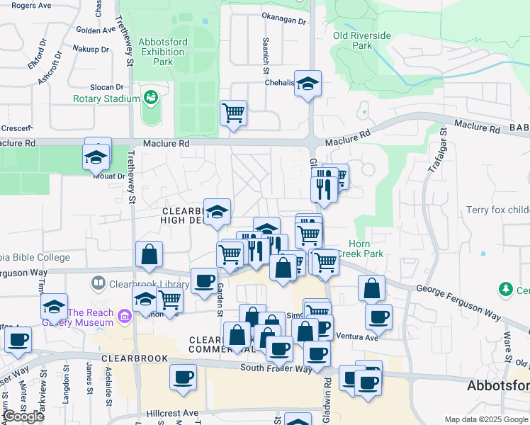 map of restaurants, bars, coffee shops, grocery stores, and more near 10 No. 1 Road in Abbotsford
