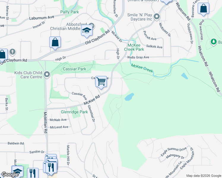 map of restaurants, bars, coffee shops, grocery stores, and more near 35126 McKee Road in Abbotsford