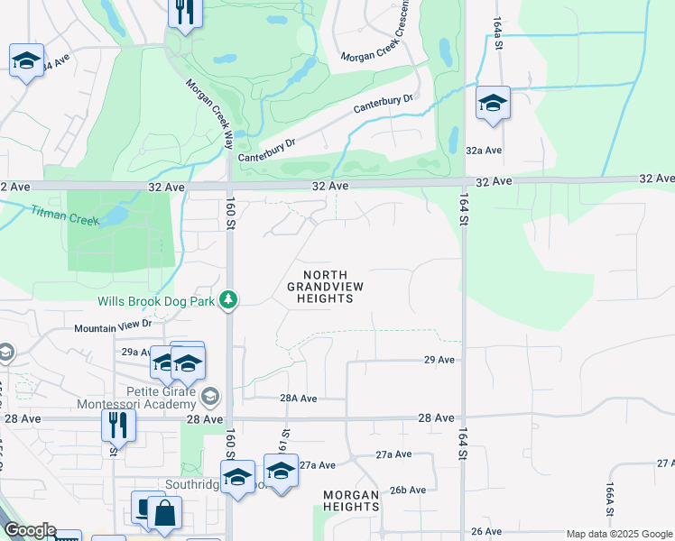 map of restaurants, bars, coffee shops, grocery stores, and more near 16166 30B Avenue in Surrey
