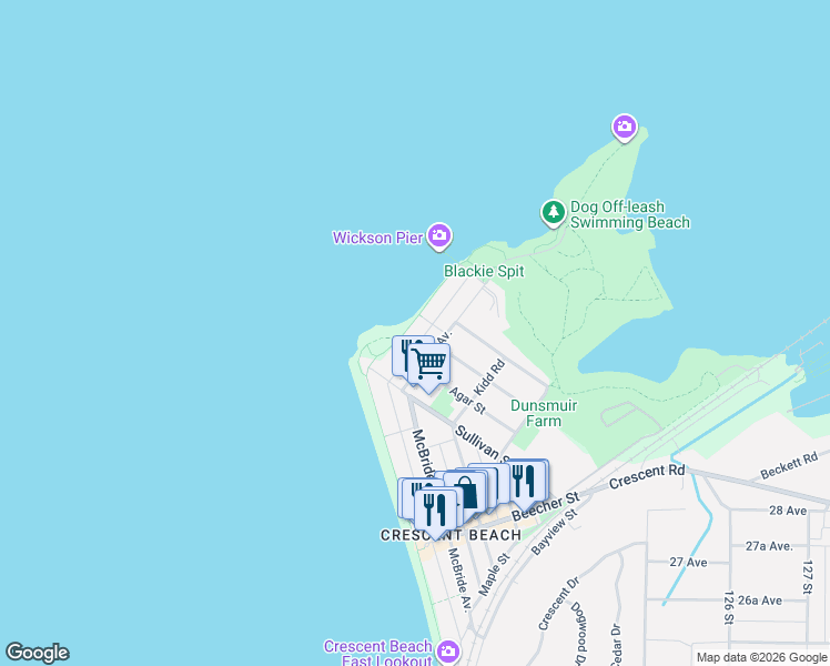 map of restaurants, bars, coffee shops, grocery stores, and more near 3042 O'Hara Lane in Surrey