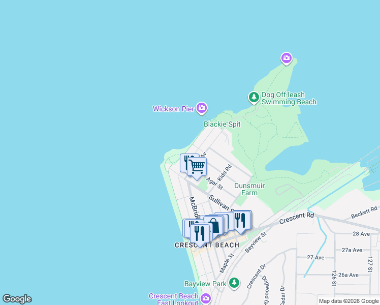 map of restaurants, bars, coffee shops, grocery stores, and more near 3042 O'Hara Lane in Surrey