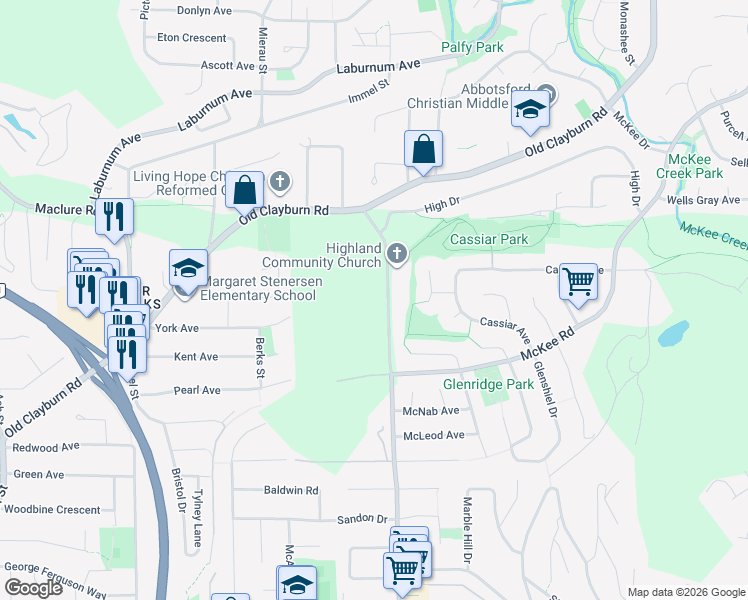 map of restaurants, bars, coffee shops, grocery stores, and more near in Abbotsford