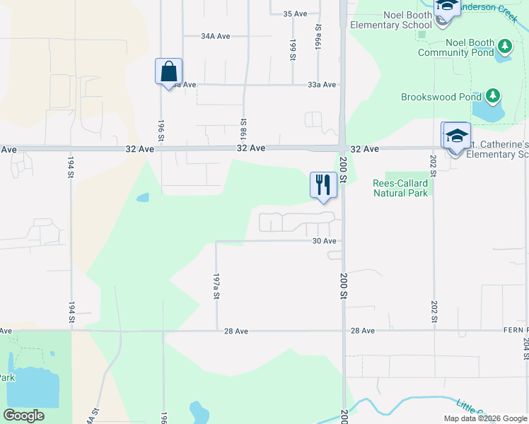 map of restaurants, bars, coffee shops, grocery stores, and more near 3031 200 Street in Langley Township