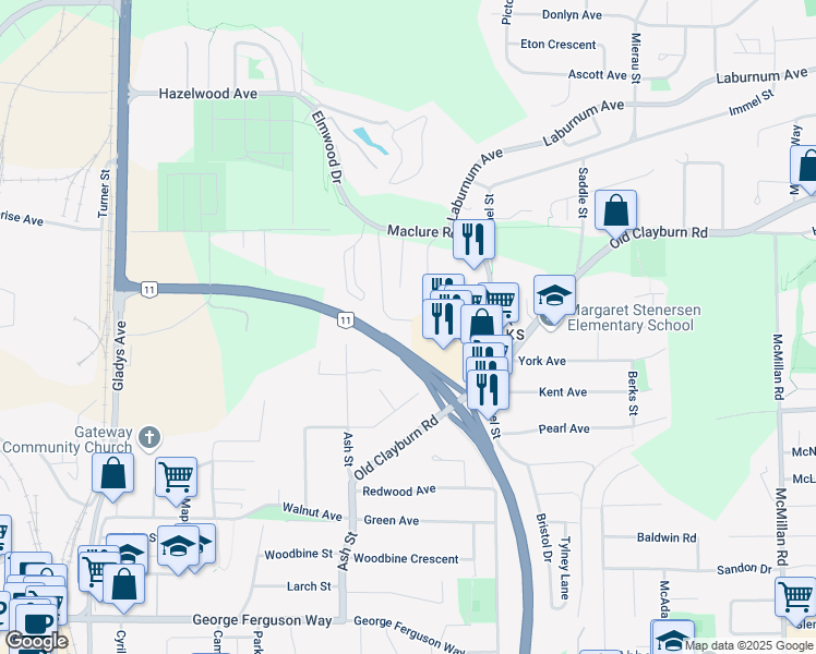 map of restaurants, bars, coffee shops, grocery stores, and more near 34286 Lukiv Terrace in Abbotsford