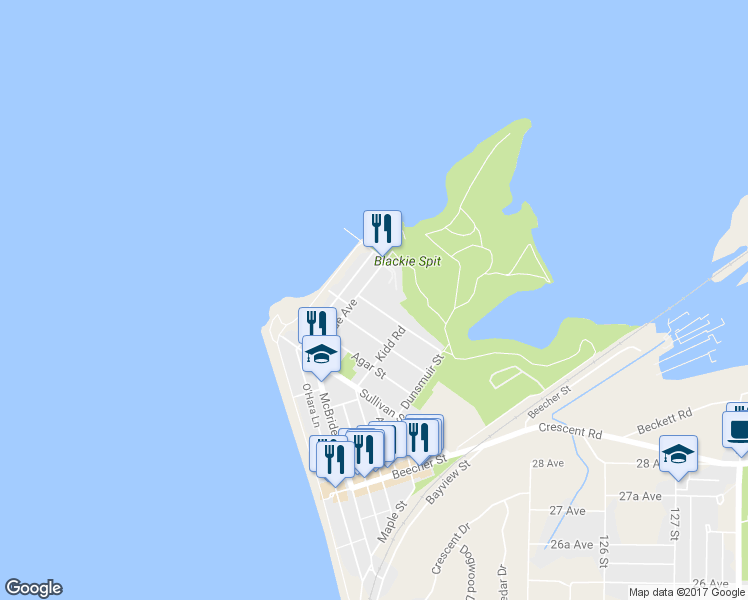 map of restaurants, bars, coffee shops, grocery stores, and more near in Surrey