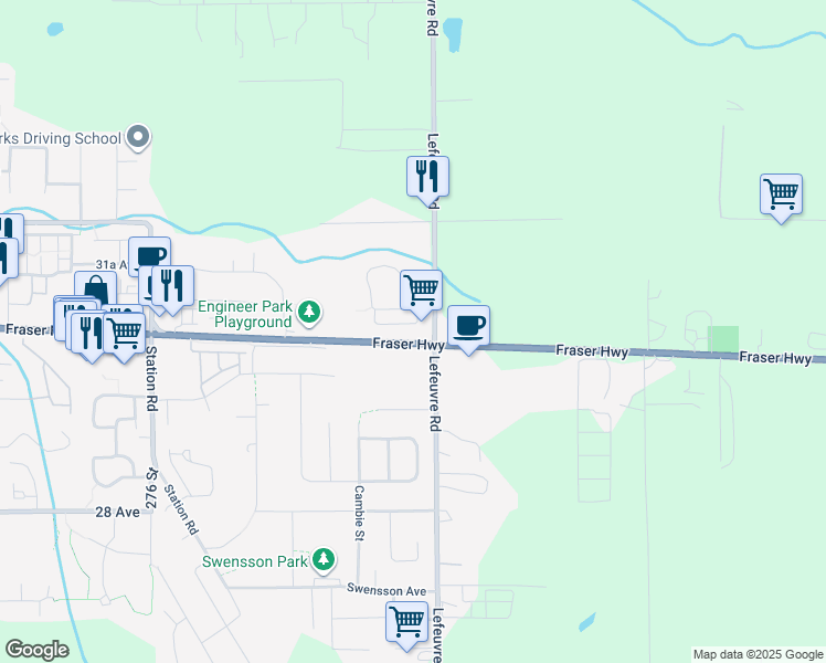 map of restaurants, bars, coffee shops, grocery stores, and more near 27969 Fraser Highway in Abbotsford