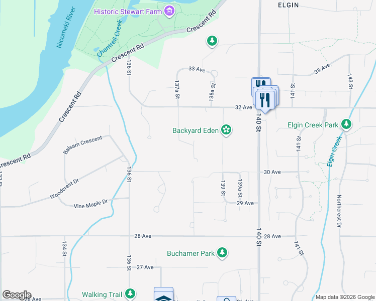 map of restaurants, bars, coffee shops, grocery stores, and more near 15436 31 Avenue in Surrey